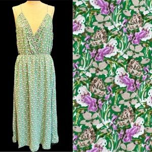 Lush flirty ditsy calico floral long maxi dress sundress earthy prairie‎ cottage